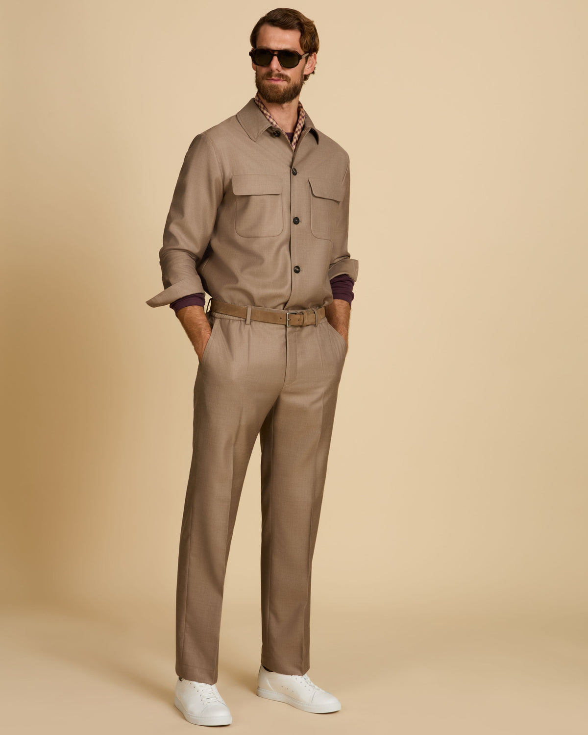 Wool and silk twill overshirt