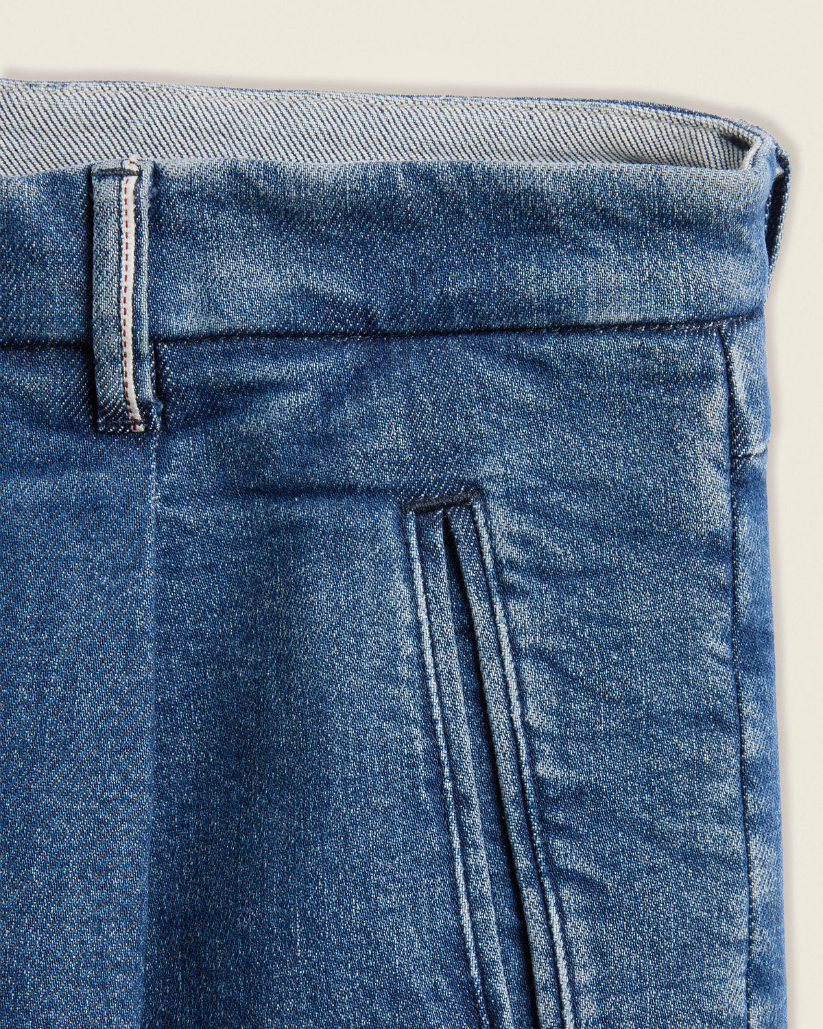 Tapered fit stretch denim trousers