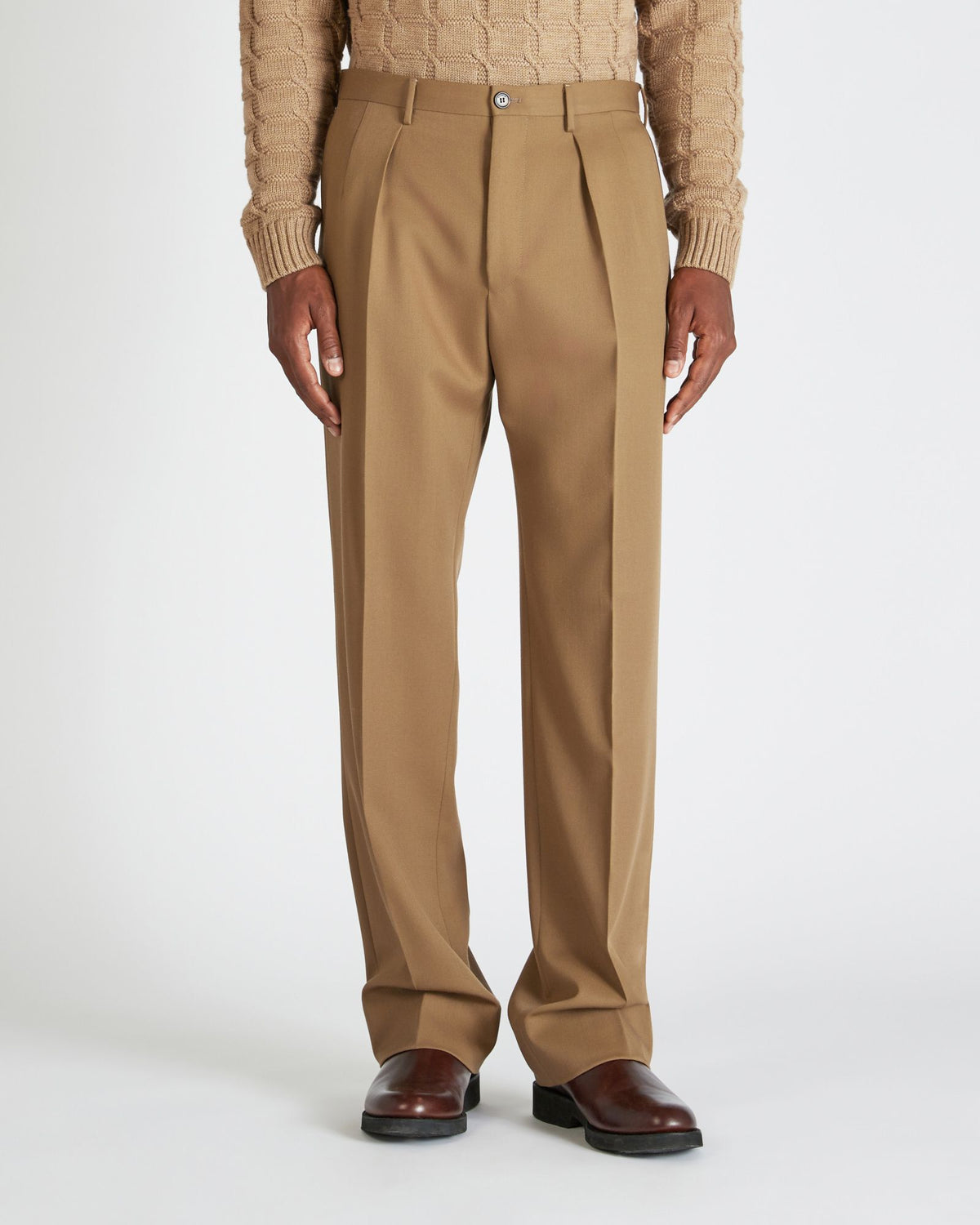 Straight fit wool gabardine trousers