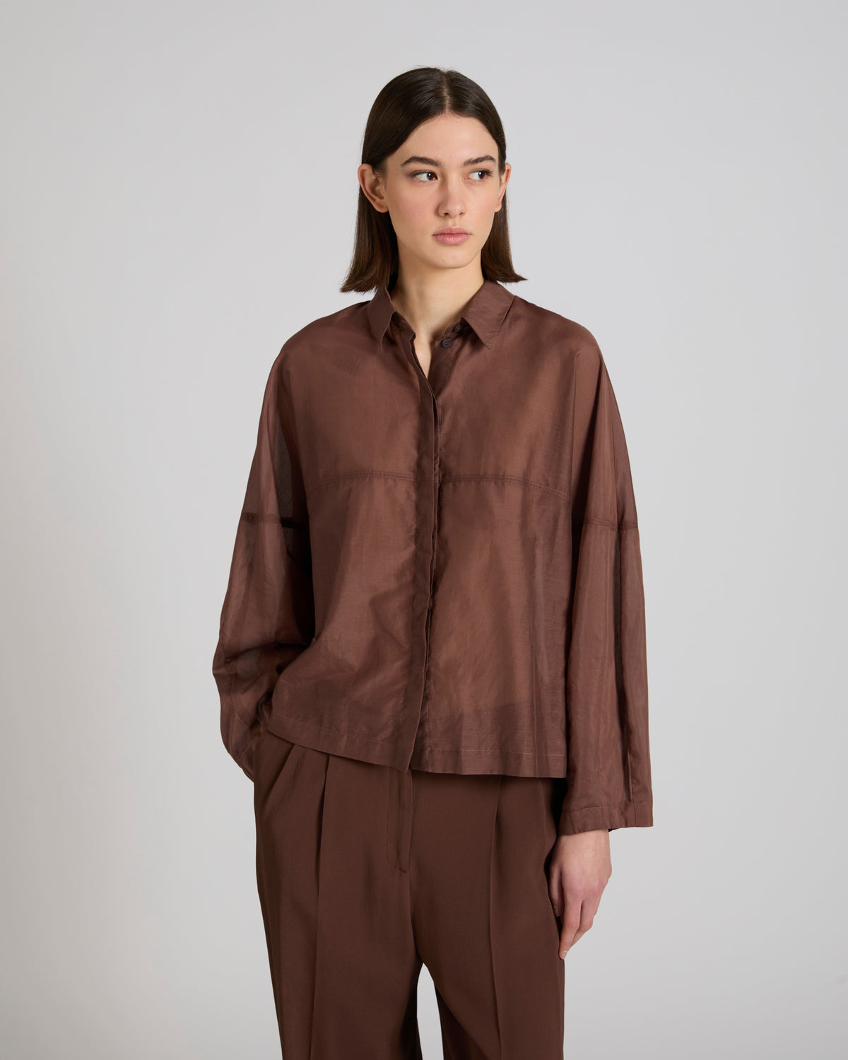 Wide fit shirt in silk and cotton muslin