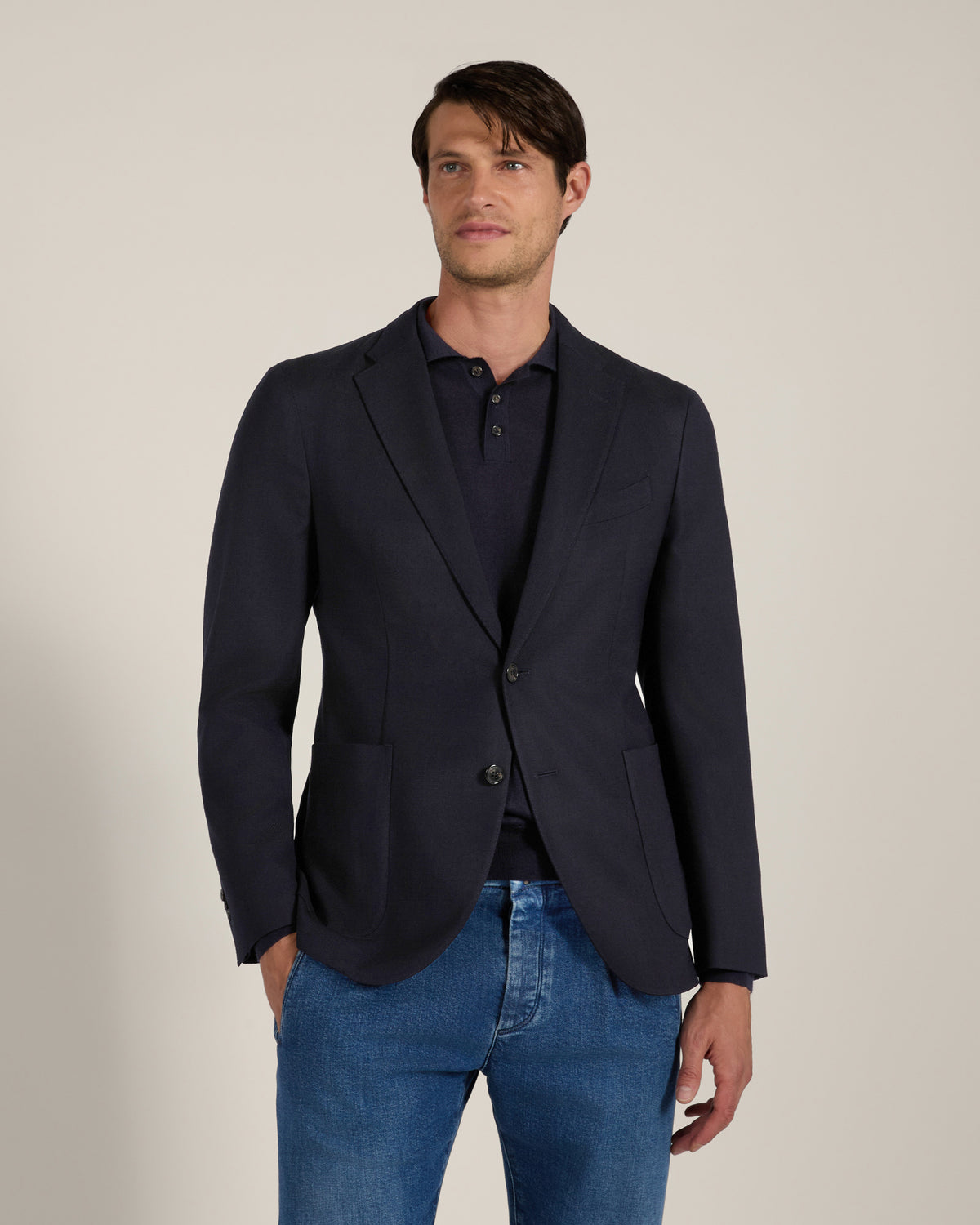 Blazer slim fit in hopsack di lana stretch