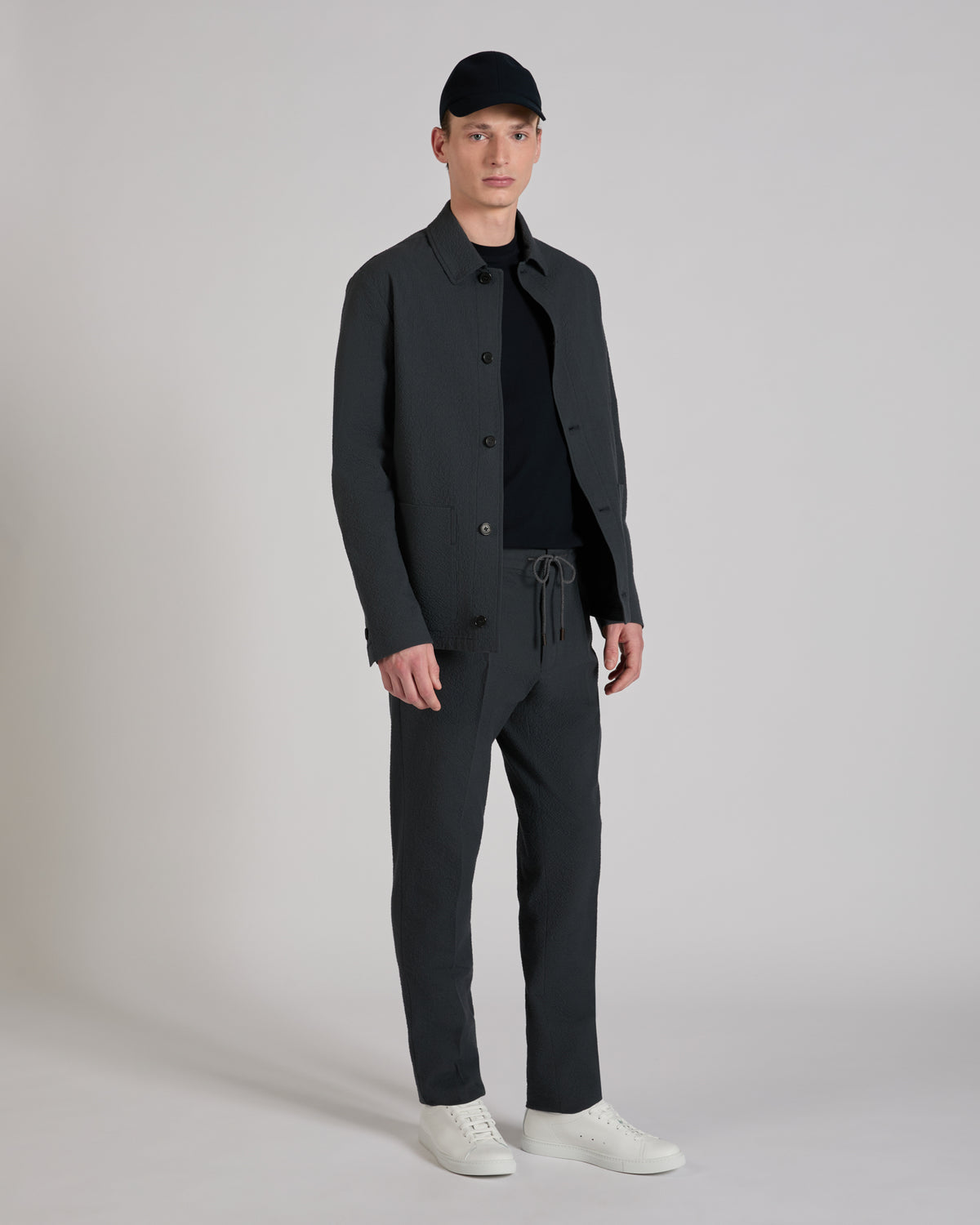Stretch cotton and silk seersucker blouson jacket