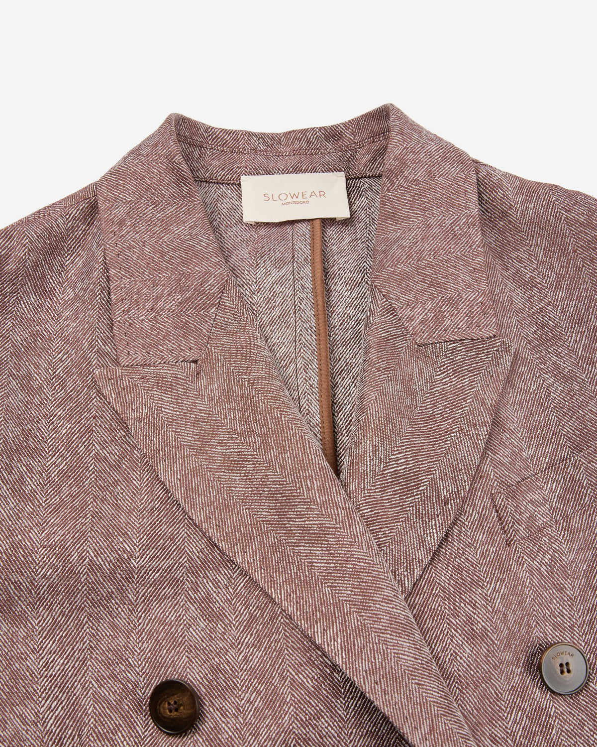 Montedoro - Double-breasted jacket in linen and viscose herringbone - havana