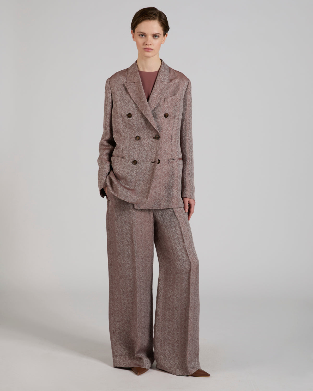 Double-breasted jacket in linen and viscose herringbone