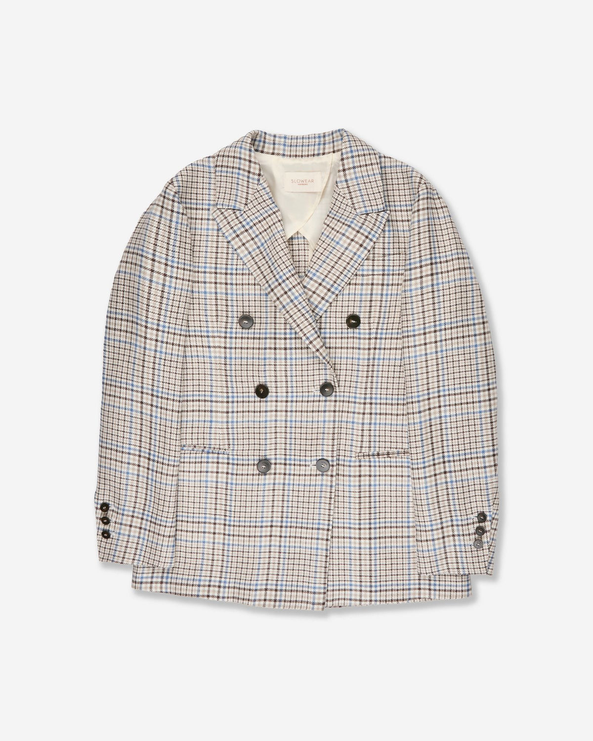 Montedoro - Double-breasted Prince of Wales linen jacket - sea blue