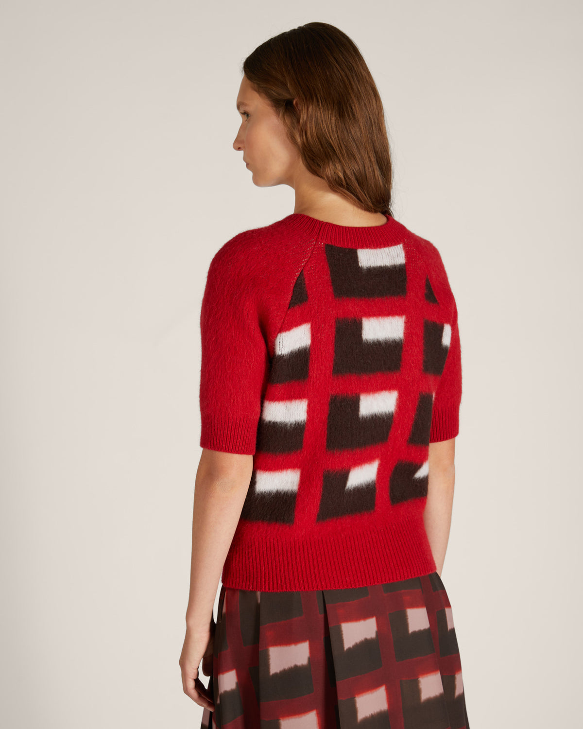 Slim fit wool and angora jacquard crew-neck sweater