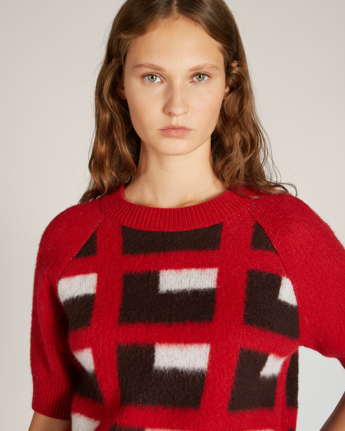 Slim fit wool and angora jacquard crew-neck sweater