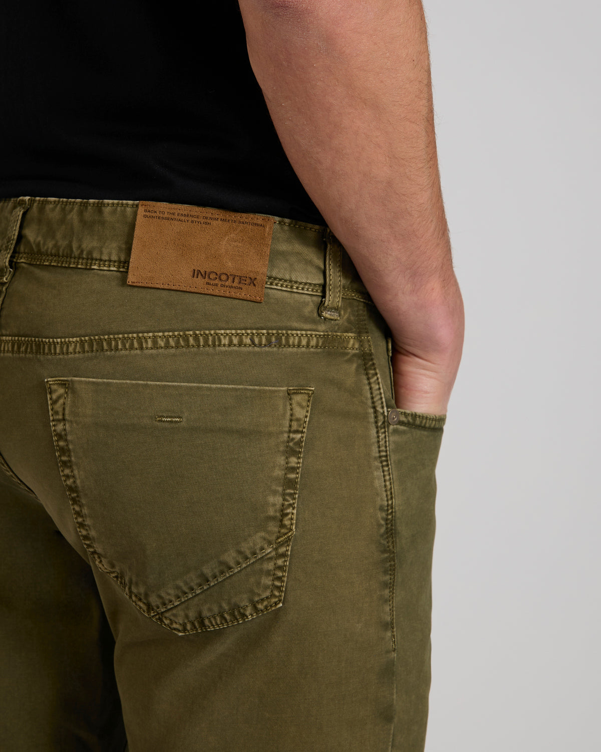 Slim fit stretch cotton tricot five-pocket trousers