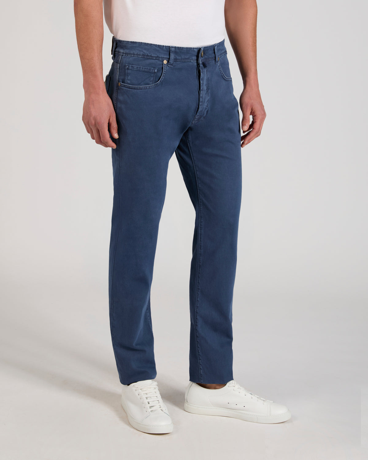 Slim fit stretch cotton tricot five-pocket trousers