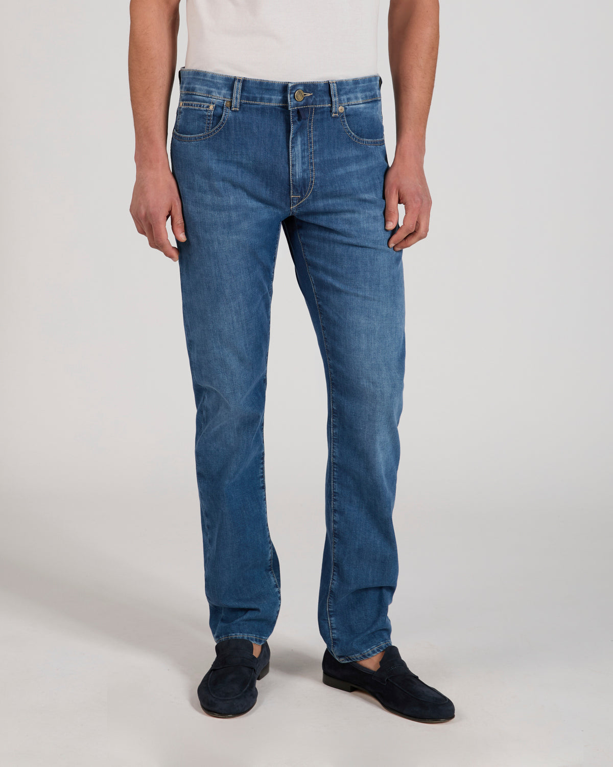 Slim fit stretch denim five-pocket trousers