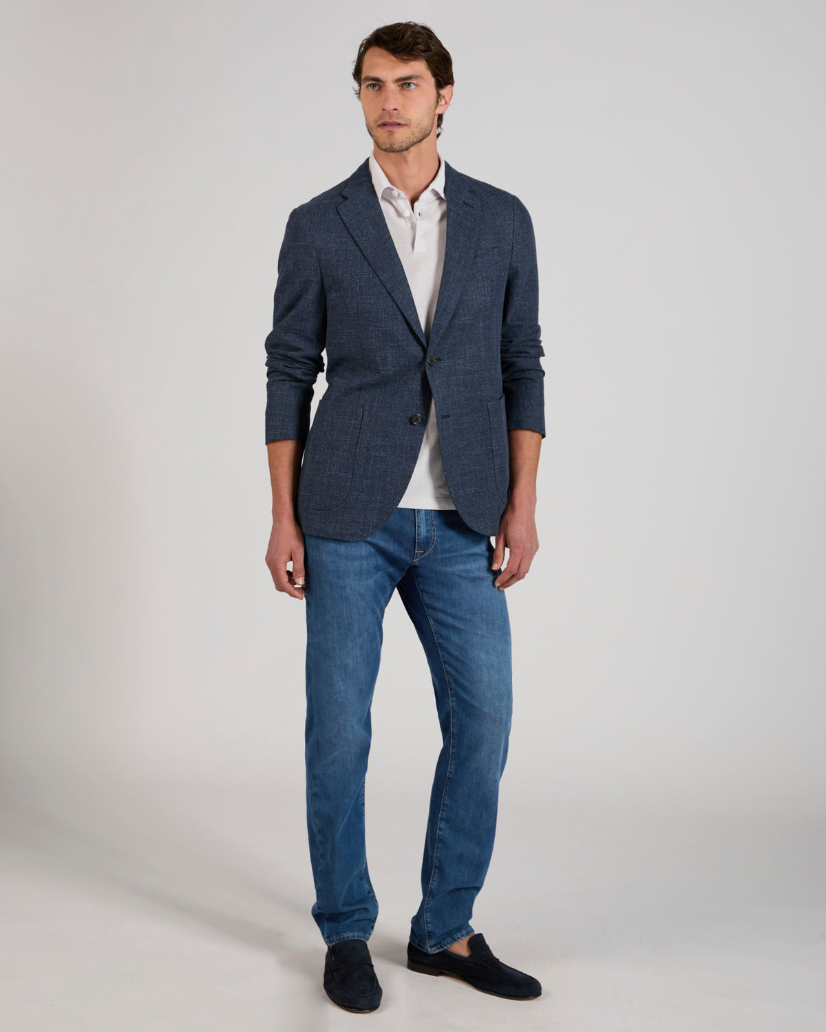 Slim fit stretch denim five-pocket trousers