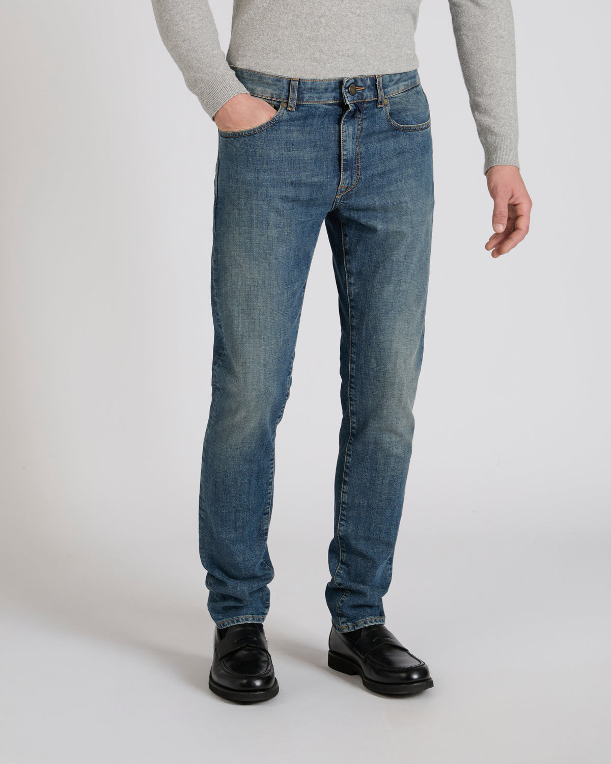 Slim fit stretch denim five-pocket trousers