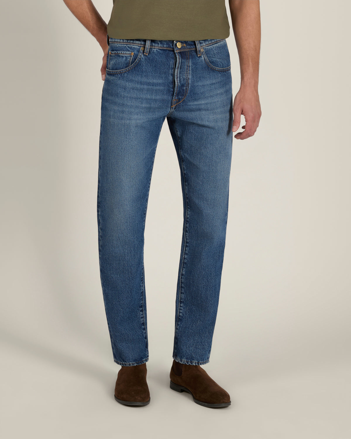 Tapered fit denim fivepocket trousers