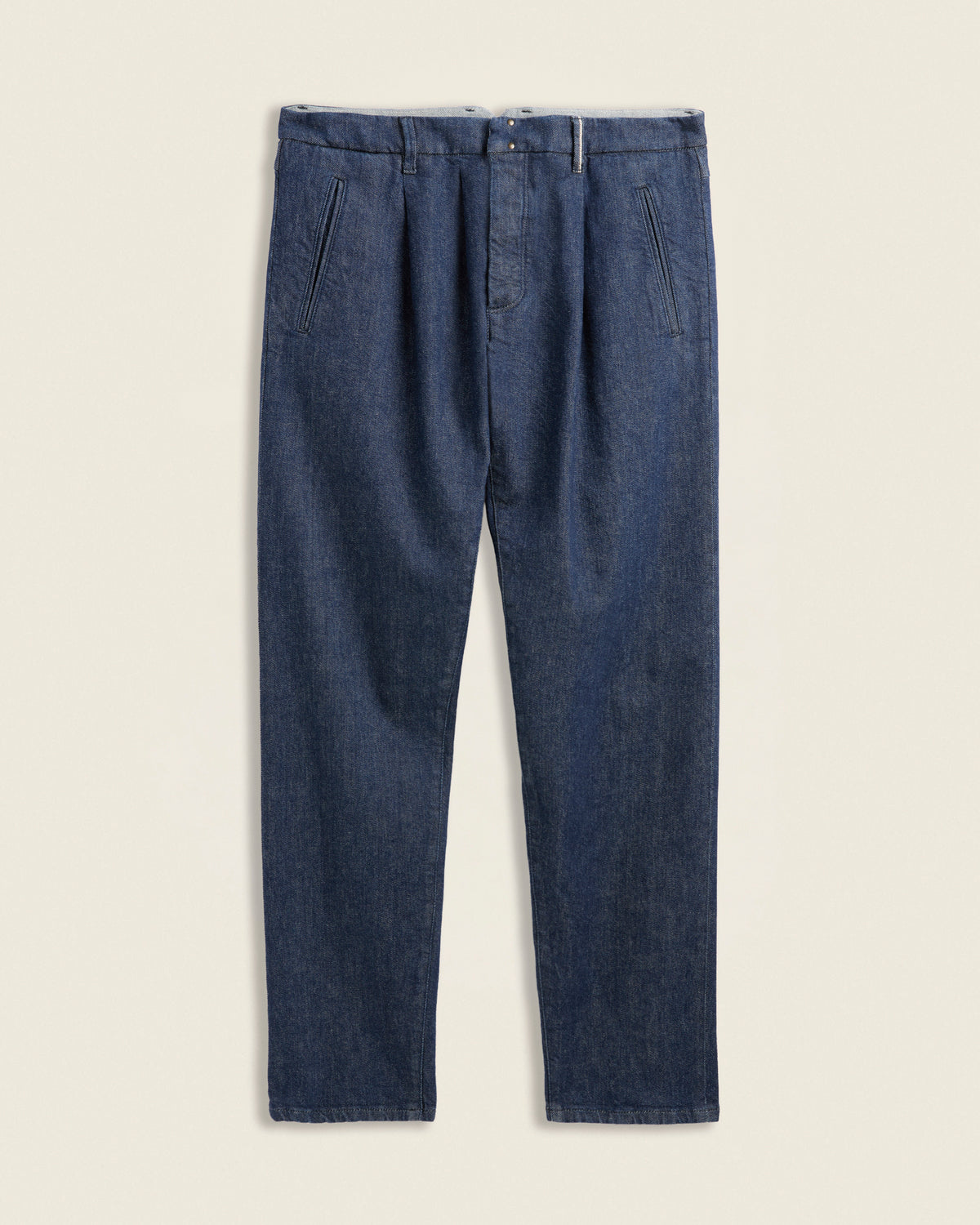 Tapered fit stretch selvedge denim trousers