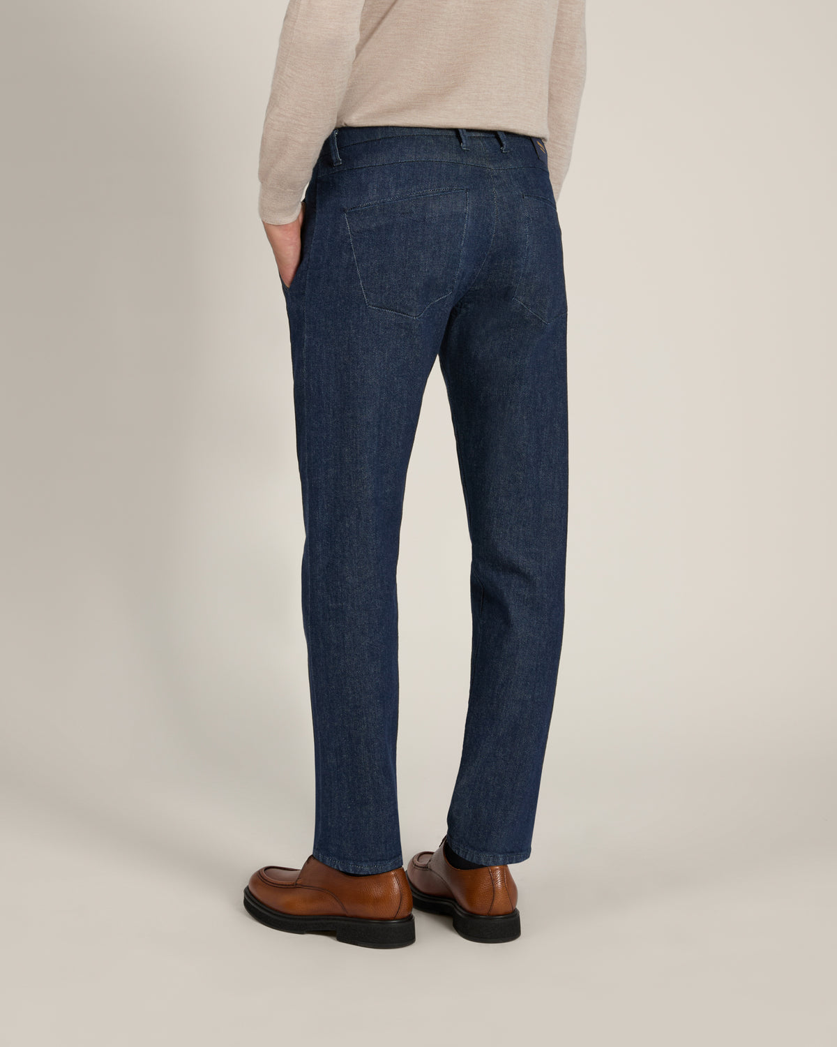Tapered fit stretch selvedge denim trousers