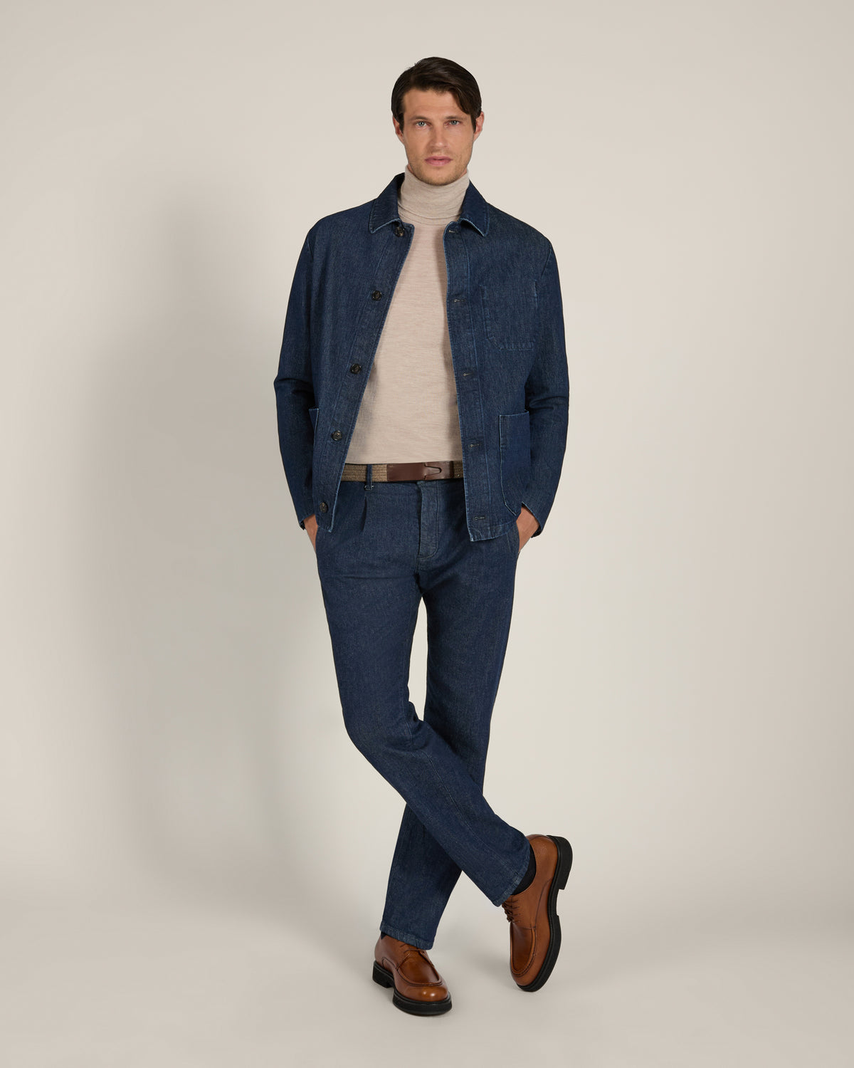 Tapered fit stretch selvedge denim trousers
