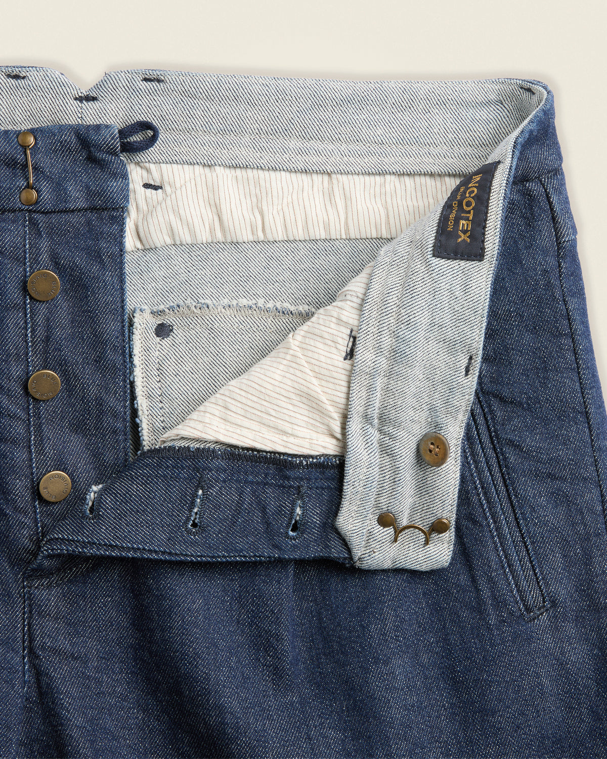 Tapered fit stretch selvedge denim trousers