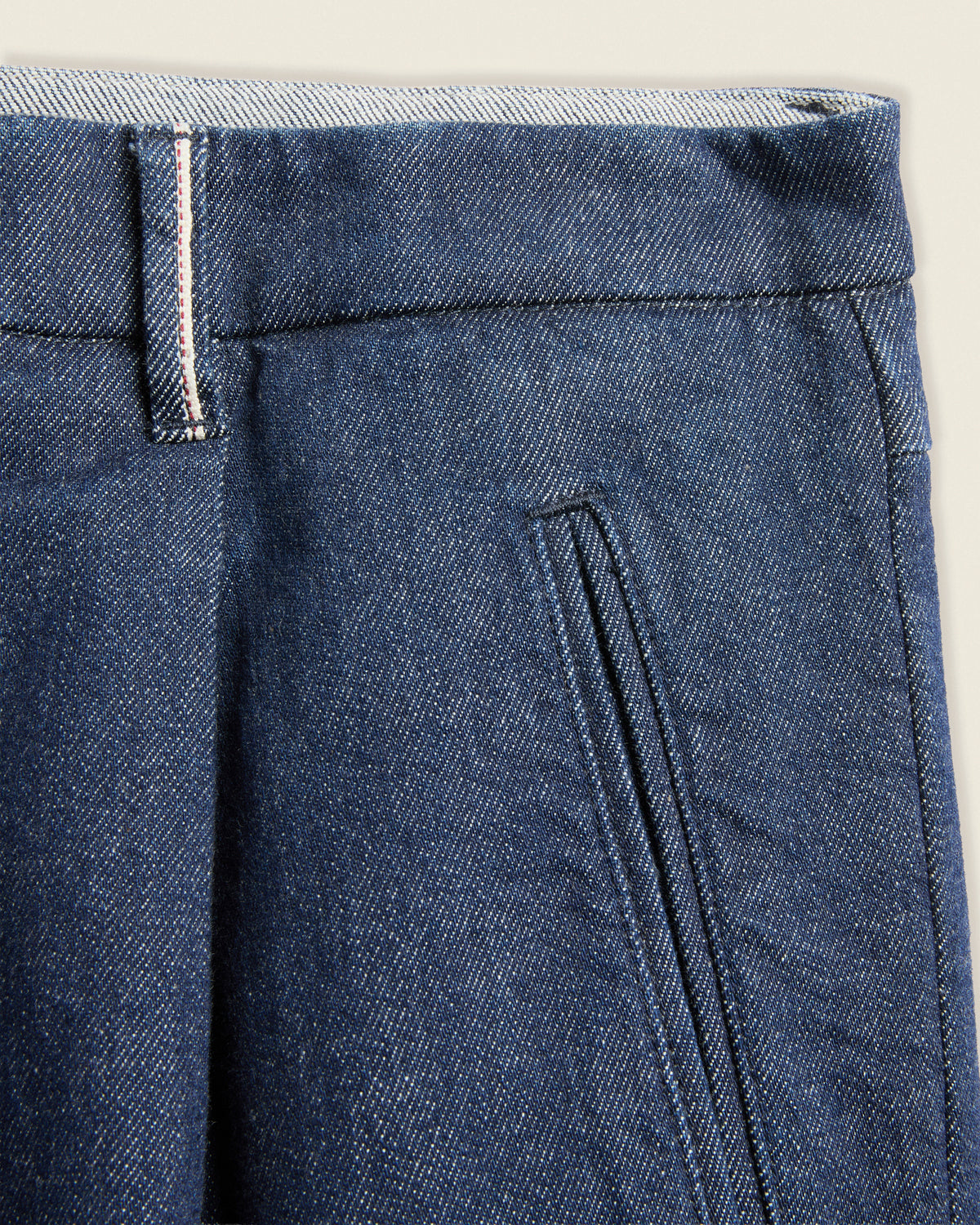 Tapered fit stretch selvedge denim trousers